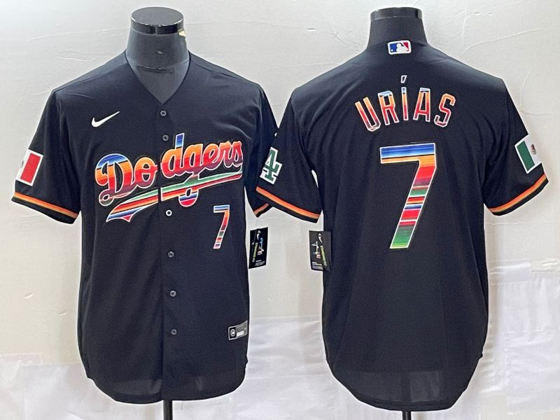 Men Los Angeles Dodgers #7 Urias Black rainbow Nike Game MLB Jersey
